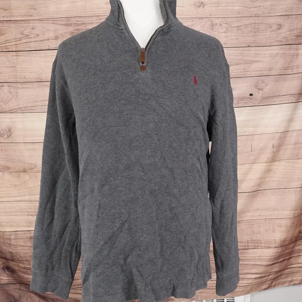 Polo Ralph Lauren‎ Sweater Mens XL Gray Quarter Zip Pullover Mock Neck